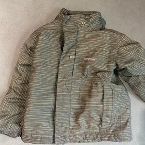 Patagonia Kids Striped Green Puffer Jacket